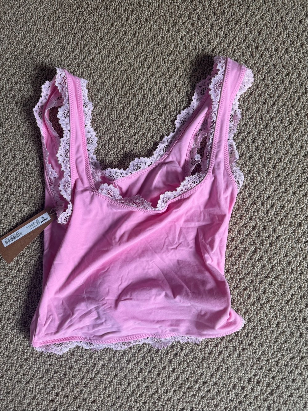 SKIMS Pink Lace Trim Tank Top